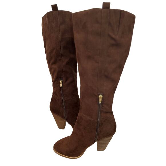 Charles by Charles David Skyler Brown Vegan Suede Stacked Heel Tall Knee Boots 9 - Picture 2 of 7